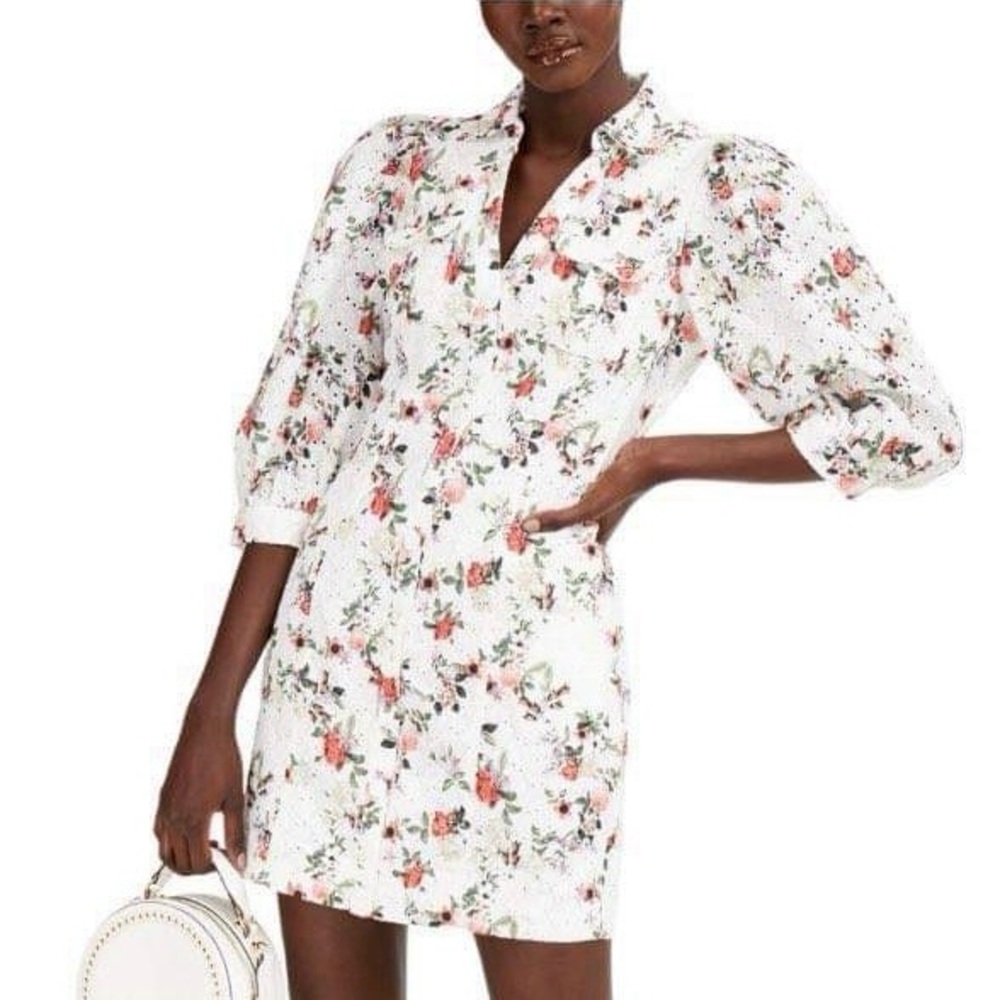 NWT INC International Concepts Printed
Puff-Sleeve Eyelet Dress Size 10